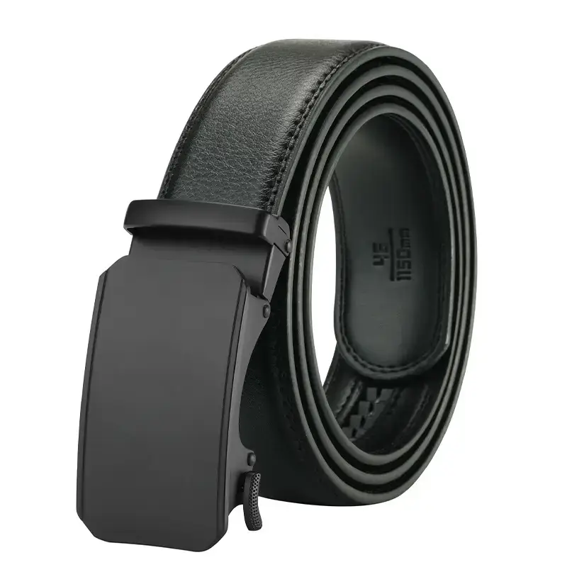 Men's Black Leather Belt with Automatic Buckle Business Casual - Image 6