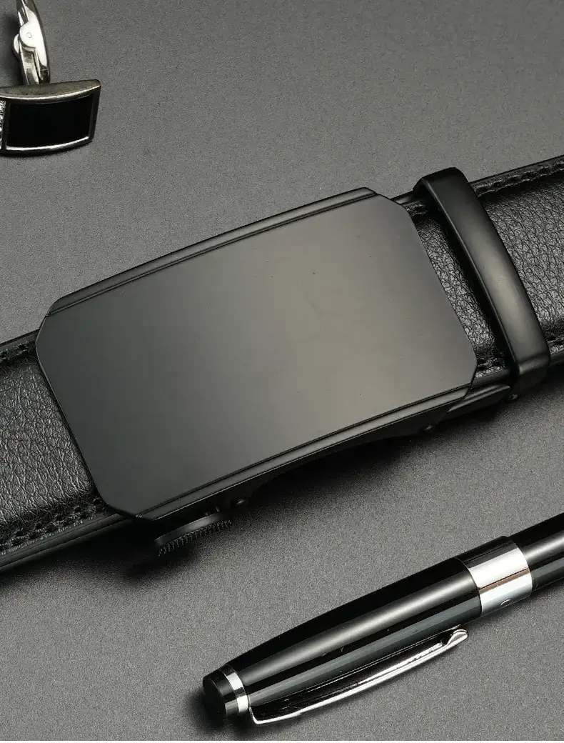 Men's Black Leather Belt with Automatic Buckle Business Casual — feature 10