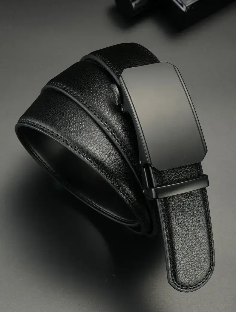 Men's Black Leather Belt with Automatic Buckle Business Casual — feature 11