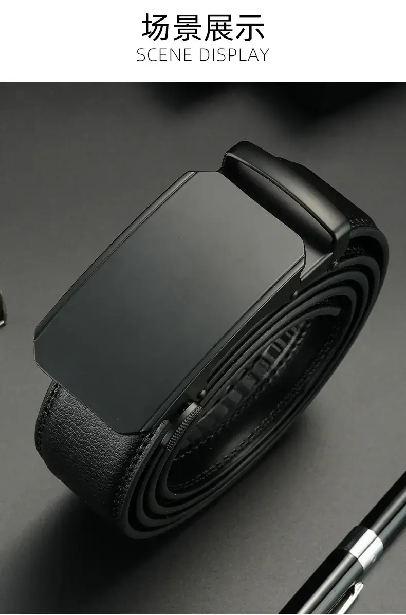 Men's Black Leather Belt with Automatic Buckle Business Casual — feature 9