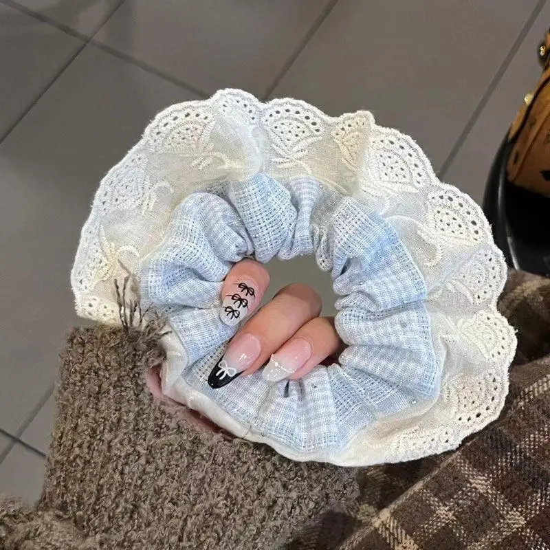 Lace Hair Loop with Blue Gingham Wrap for Women — feature 15