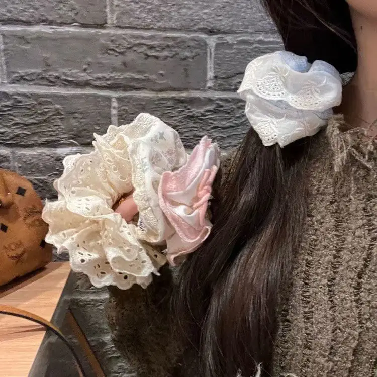 Lace Hair Loop with Blue Gingham Wrap for Women — feature 3