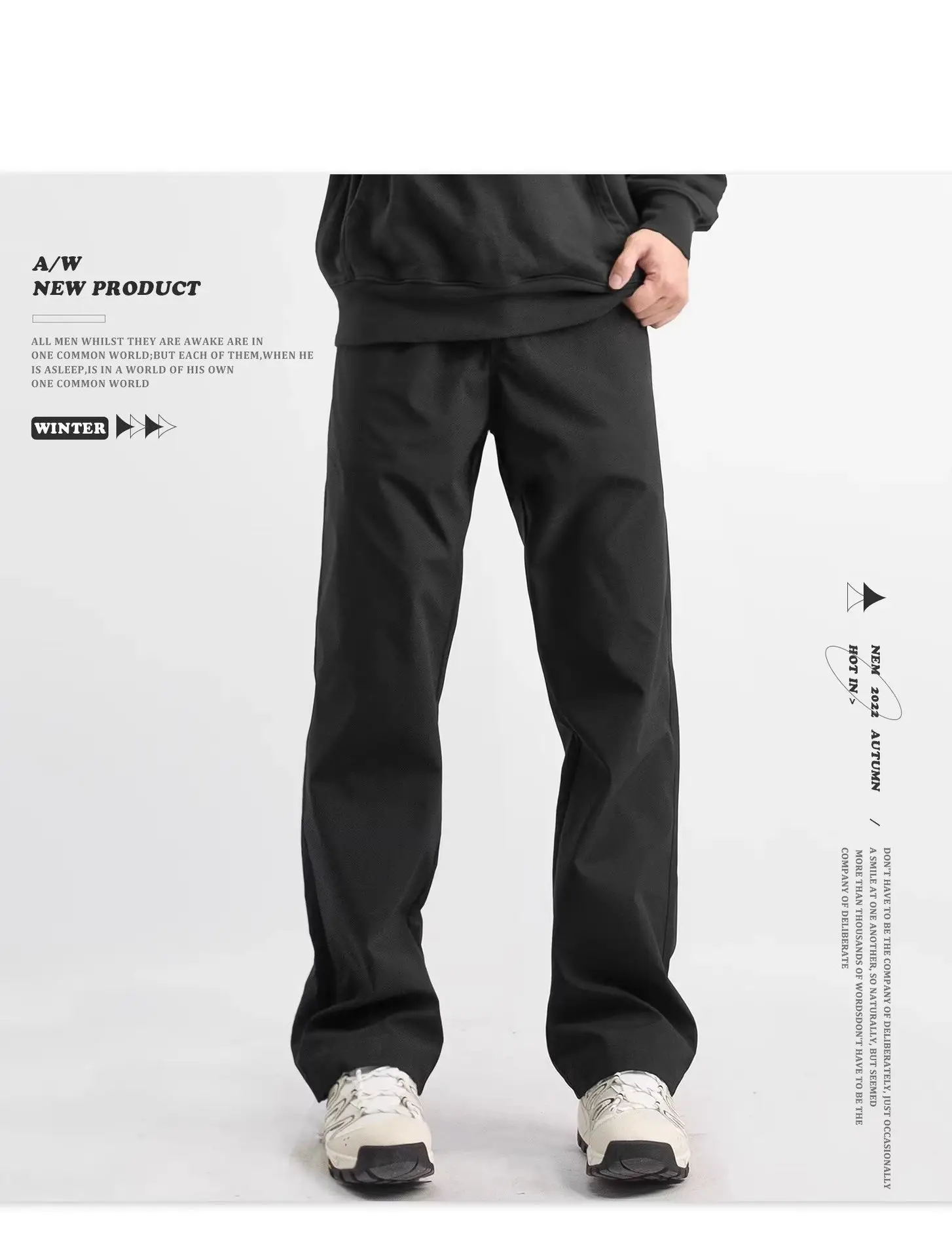 Men's Black Straight Leg Casual Pants Autumn Loose Fit — feature 6
