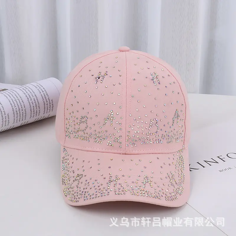 Pink Beaded Baseball Cap for Women Spring Summer