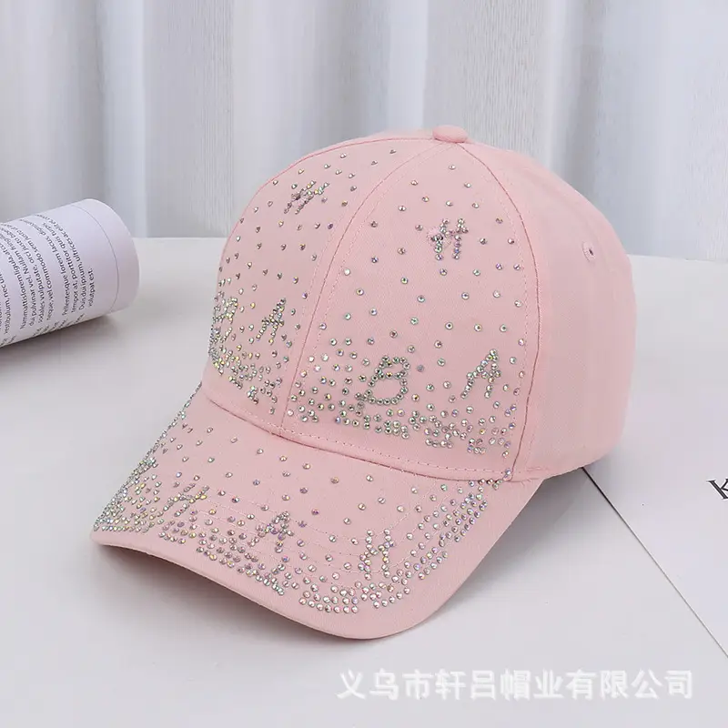 Pink Beaded Baseball Cap for Women Spring Summer