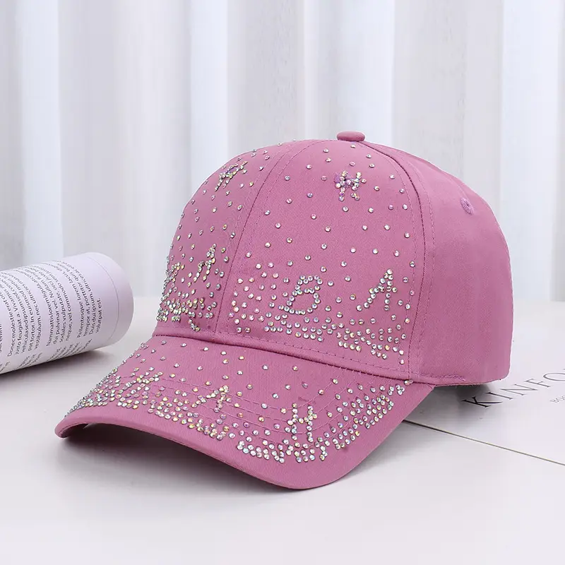 Pink Beaded Baseball Cap for Women Spring Summer