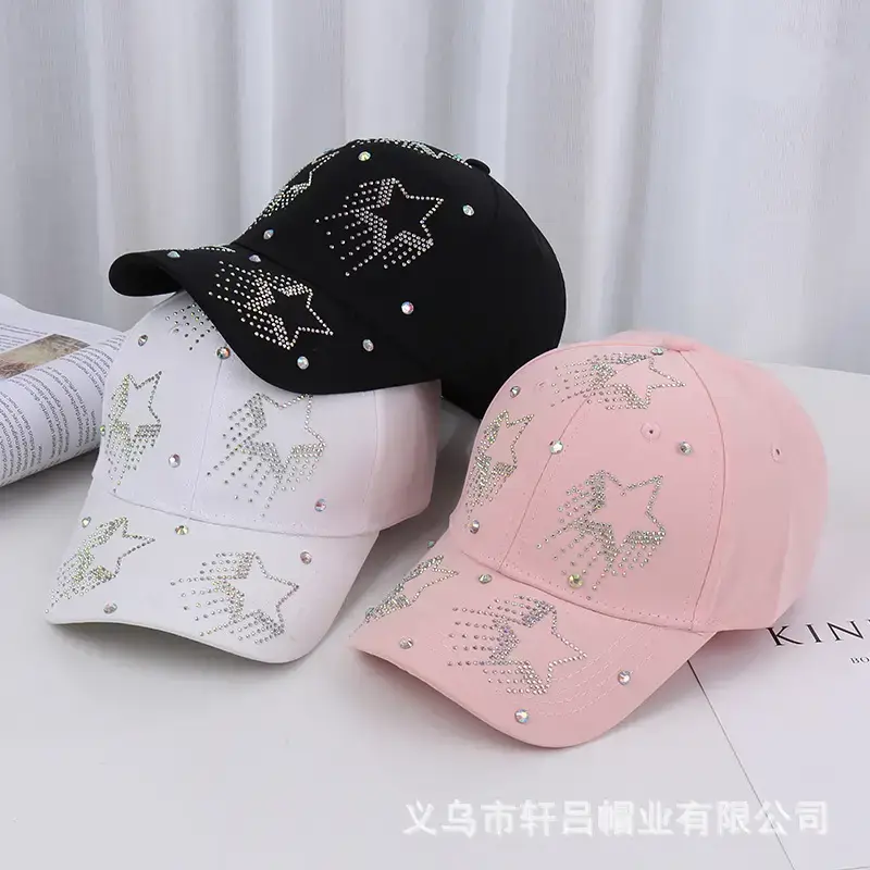 White Five-Pin Star Baseball Cap with Rhinestones - Image 8