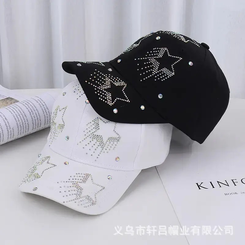 White Five-Pin Star Baseball Cap with Rhinestones - Image 9