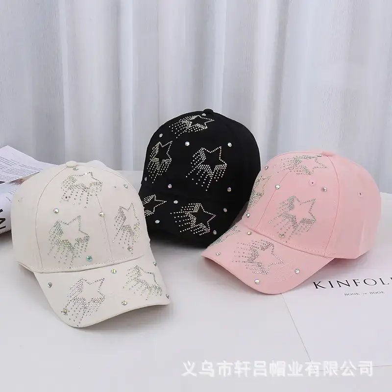 White Five-Pin Star Baseball Cap with Rhinestones - Image 10