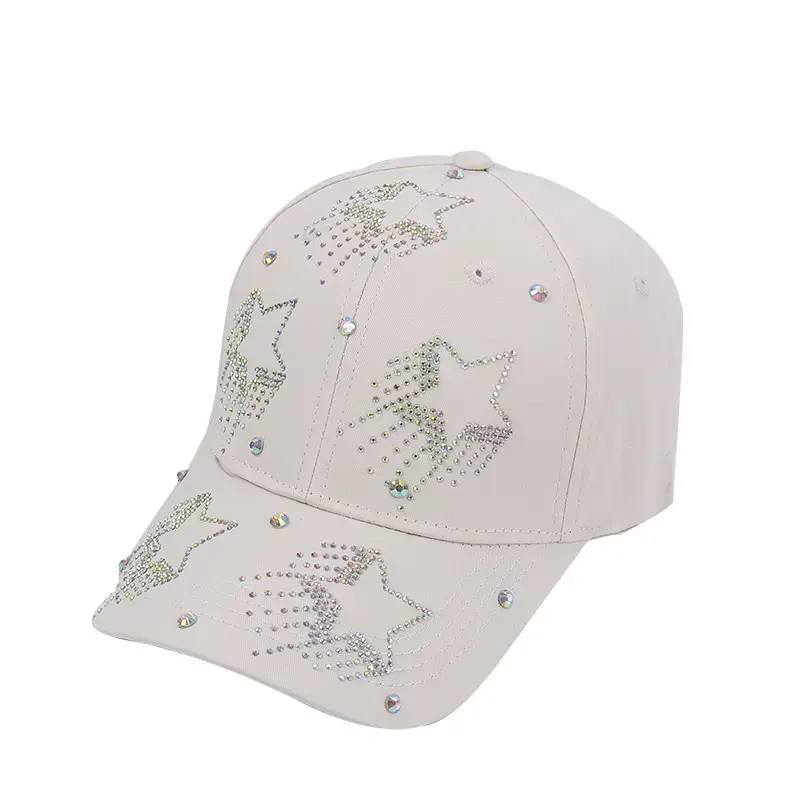 White Five-Pin Star Baseball Cap with Rhinestones - Image 12