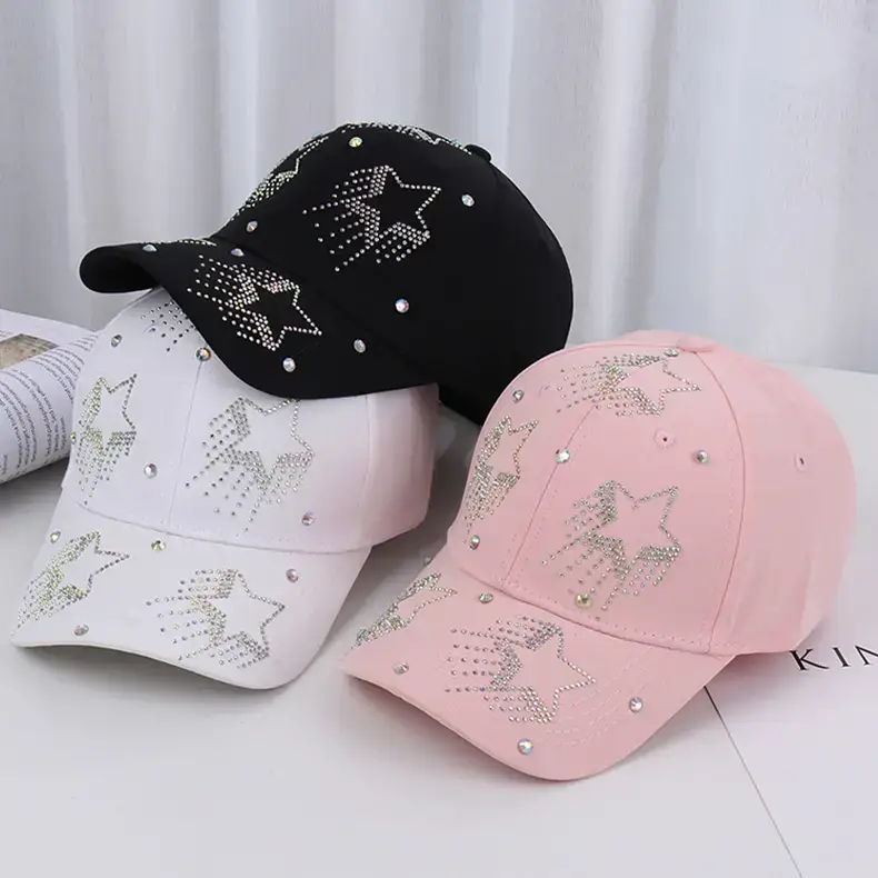 White Five-Pin Star Baseball Cap with Rhinestones — feature 17