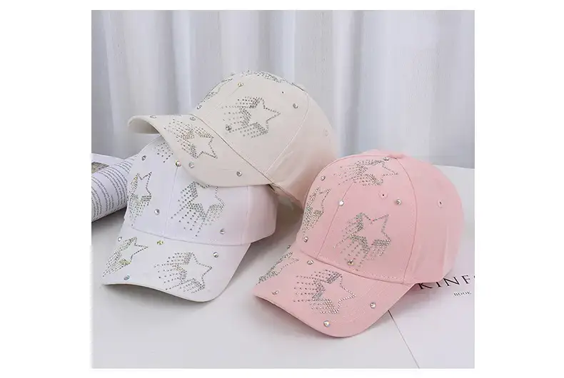 White Five-Pin Star Baseball Cap with Rhinestones — feature 20
