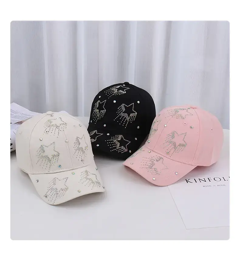 White Five-Pin Star Baseball Cap with Rhinestones — feature 21