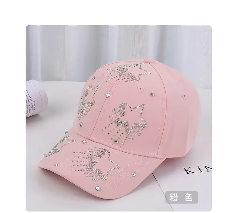 White Five-Pin Star Baseball Cap with Rhinestones — feature 22