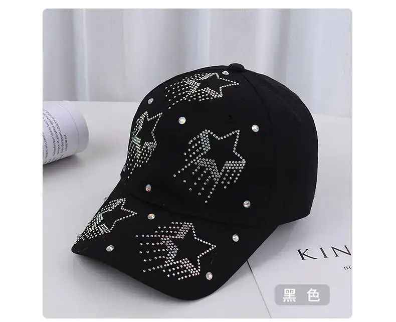White Five-Pin Star Baseball Cap with Rhinestones — feature 23