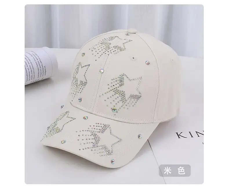 White Five-Pin Star Baseball Cap with Rhinestones — feature 24