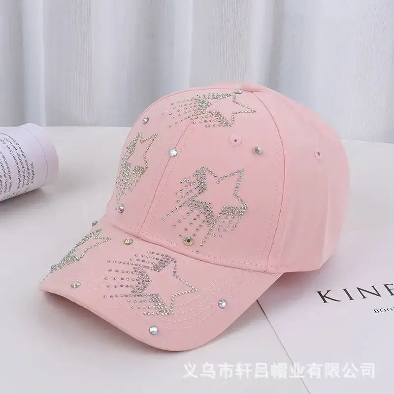 White Five-Pin Star Baseball Cap with Rhinestones - Image 2