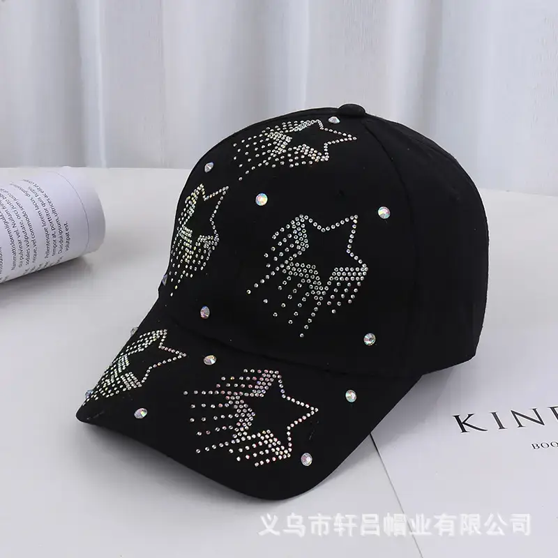 White Five-Pin Star Baseball Cap with Rhinestones - Image 3