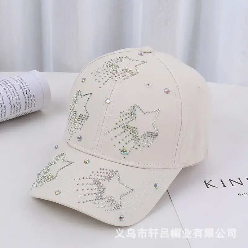White Five-Pin Star Baseball Cap with Rhinestones - Image 4