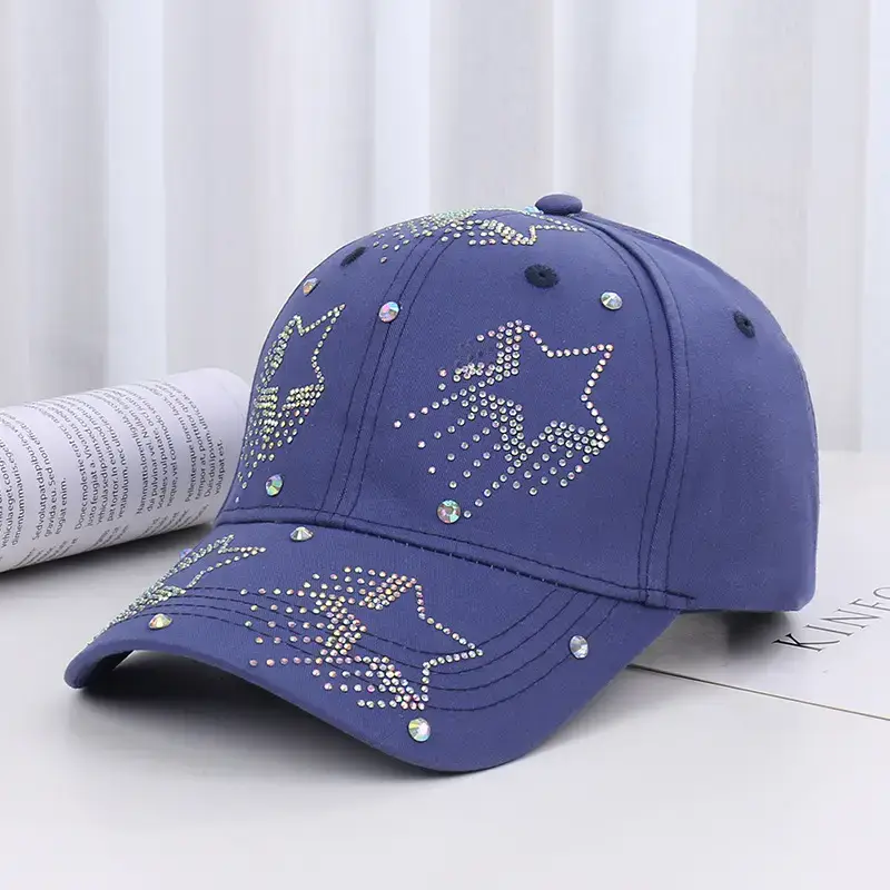 White Five-Pin Star Baseball Cap with Rhinestones - Image 5