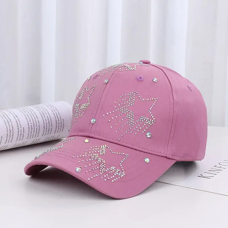 White Five-Pin Star Baseball Cap with Rhinestones - Image 6