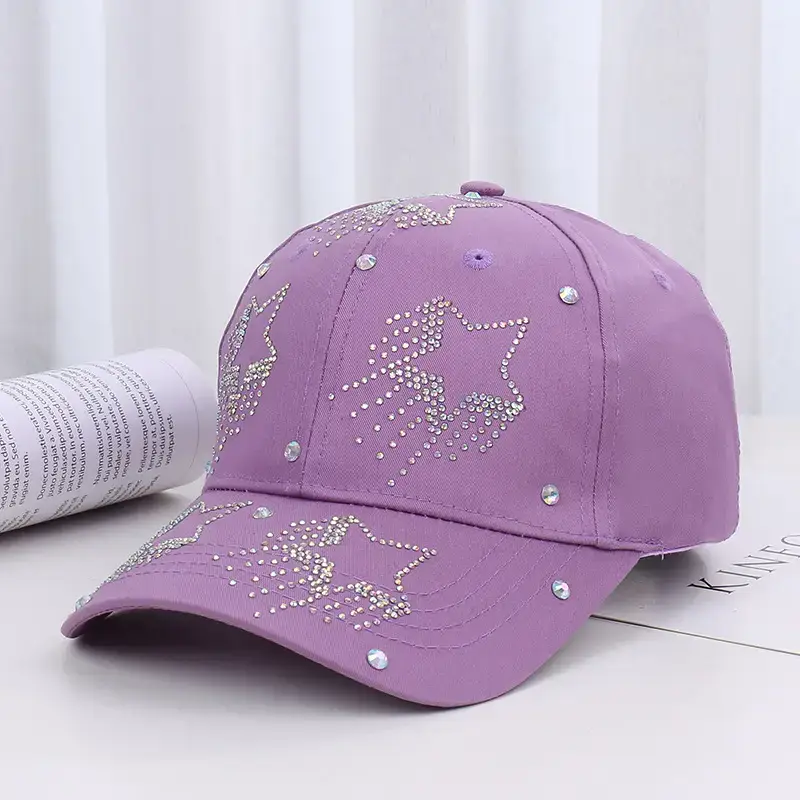 White Five-Pin Star Baseball Cap with Rhinestones - Image 7