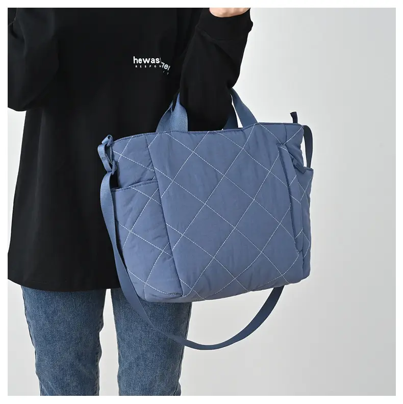Blue Quilted Women's Tote Bag 2024 New Arrival — feature 10