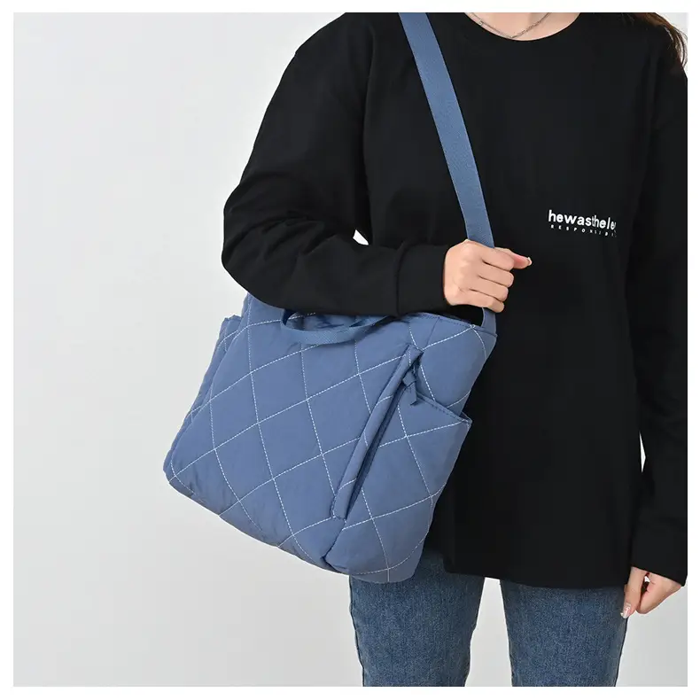 Blue Quilted Women's Tote Bag 2024 New Arrival — feature 11