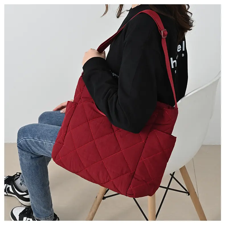 Blue Quilted Women's Tote Bag 2024 New Arrival — feature 6