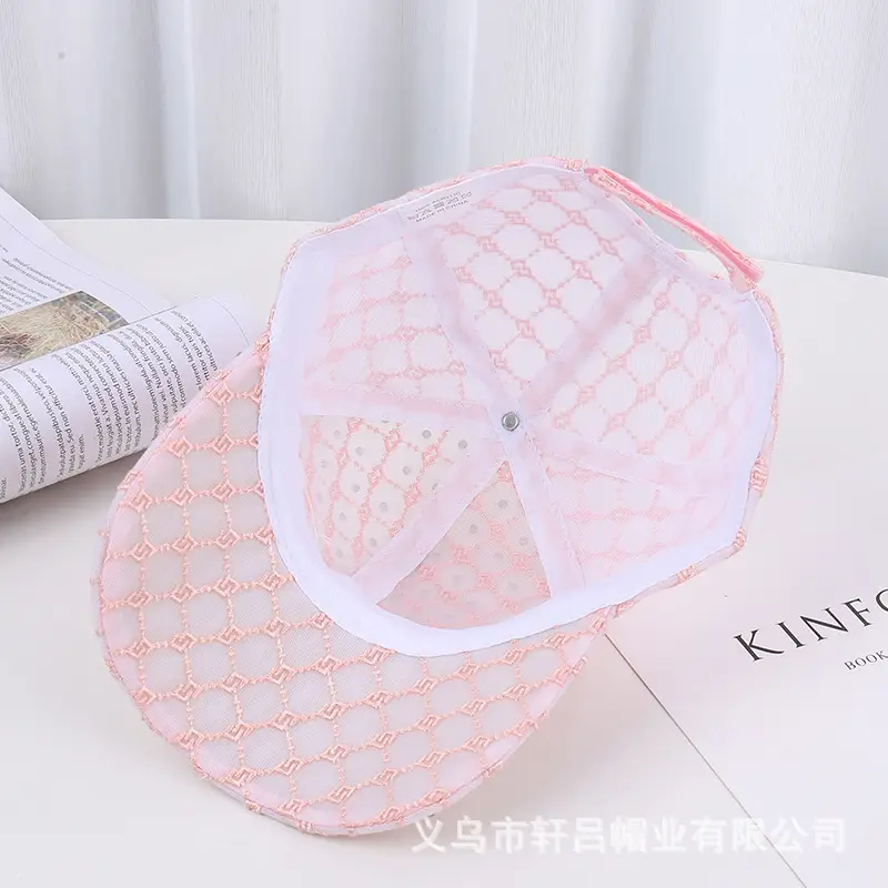 Women's Pink, White & Black Mesh Baseball Caps with Rhinestone Flower - Image 8
