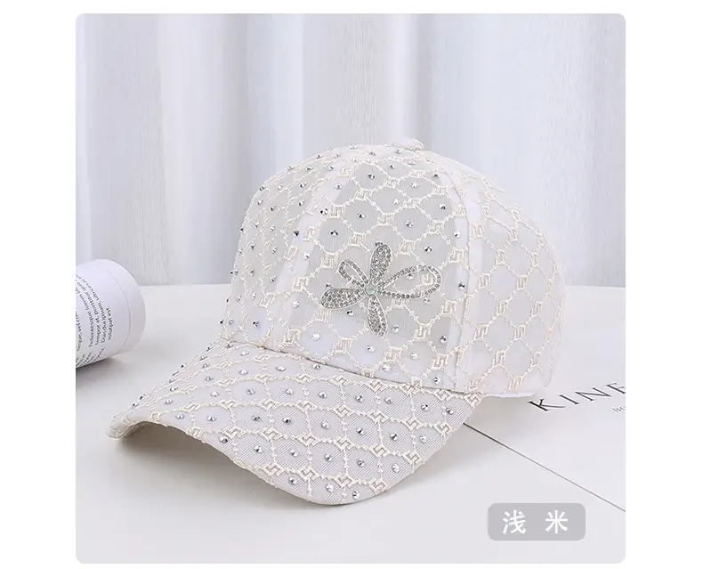 Women's Pink, White & Black Mesh Baseball Caps with Rhinestone Flower — feature 24