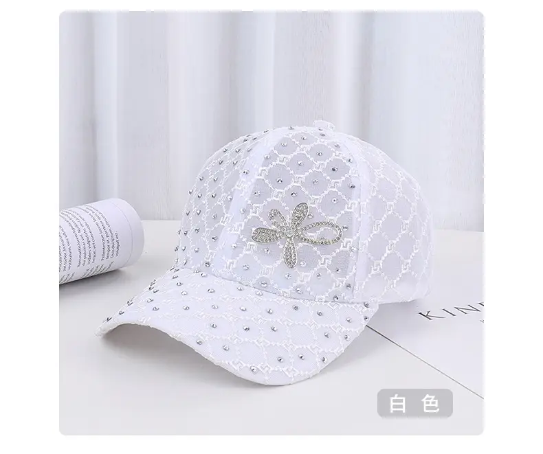 Women's Pink, White & Black Mesh Baseball Caps with Rhinestone Flower — feature 25