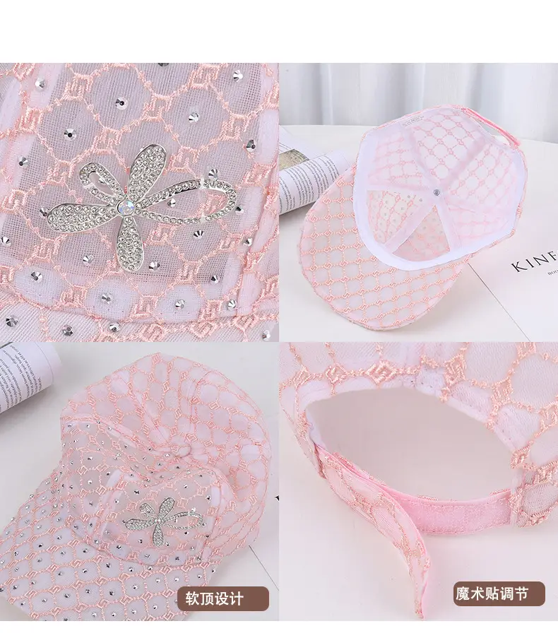 Women's Pink, White & Black Mesh Baseball Caps with Rhinestone Flower — feature 26