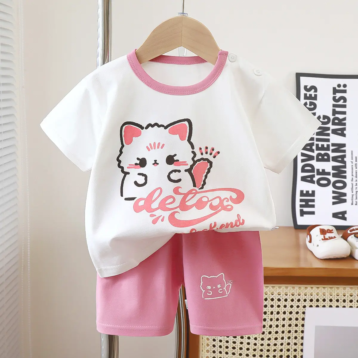 Pink Cartoon Baby T-Shirt Shorts Set for Girls - Image 14