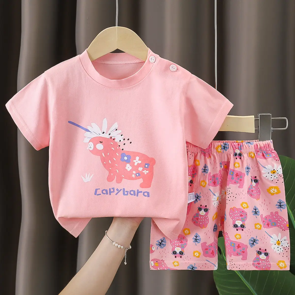 Pink Cartoon Baby T-Shirt Shorts Set for Girls - Image 30