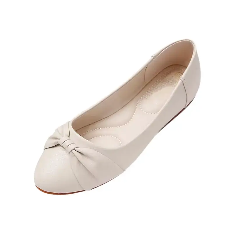 Women's White Bow Flat Shoes Soft Leather - Image 7