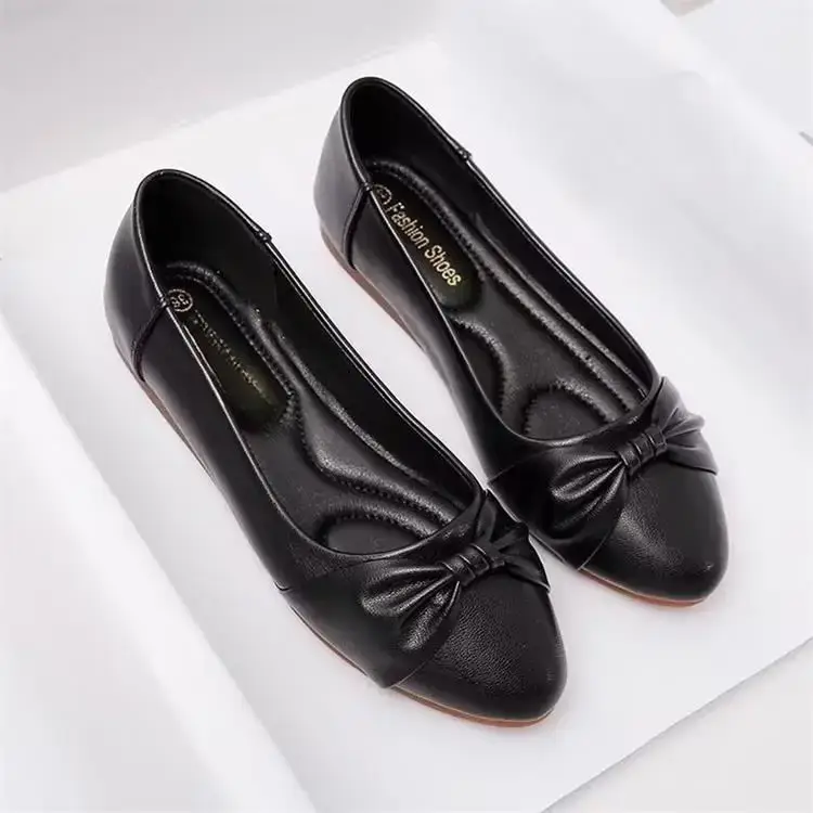 Women's White Bow Flat Shoes Soft Leather — feature 9
