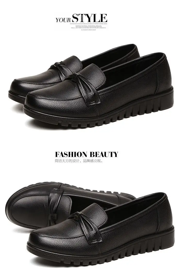 Loafers Women's Slip-on 2024 Spring and Summer Round-toe Flat Leather Shoes Soft Leather Non-slip Soft Bottom Large Size Mother's Shoes — feature 12