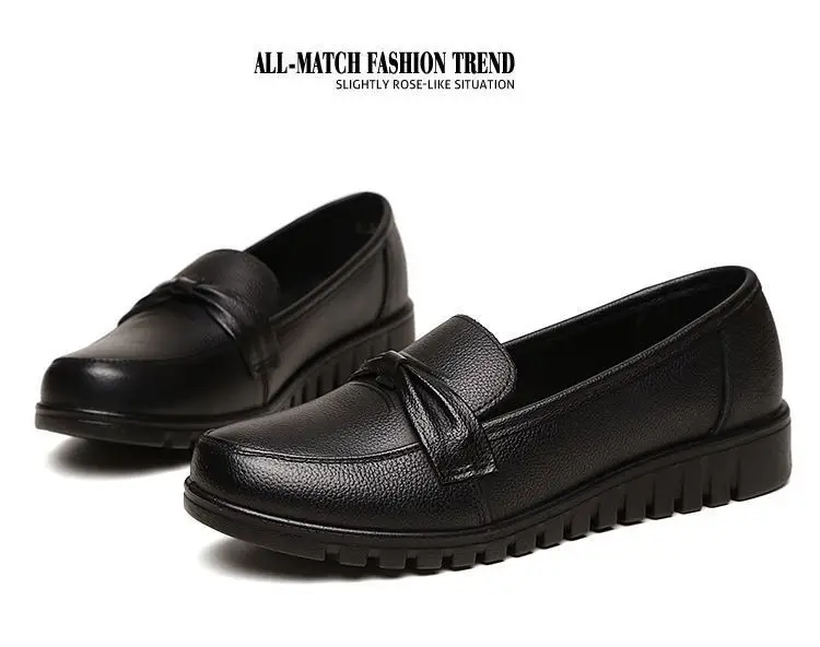 Loafers Women's Slip-on 2024 Spring and Summer Round-toe Flat Leather Shoes Soft Leather Non-slip Soft Bottom Large Size Mother's Shoes — feature 13