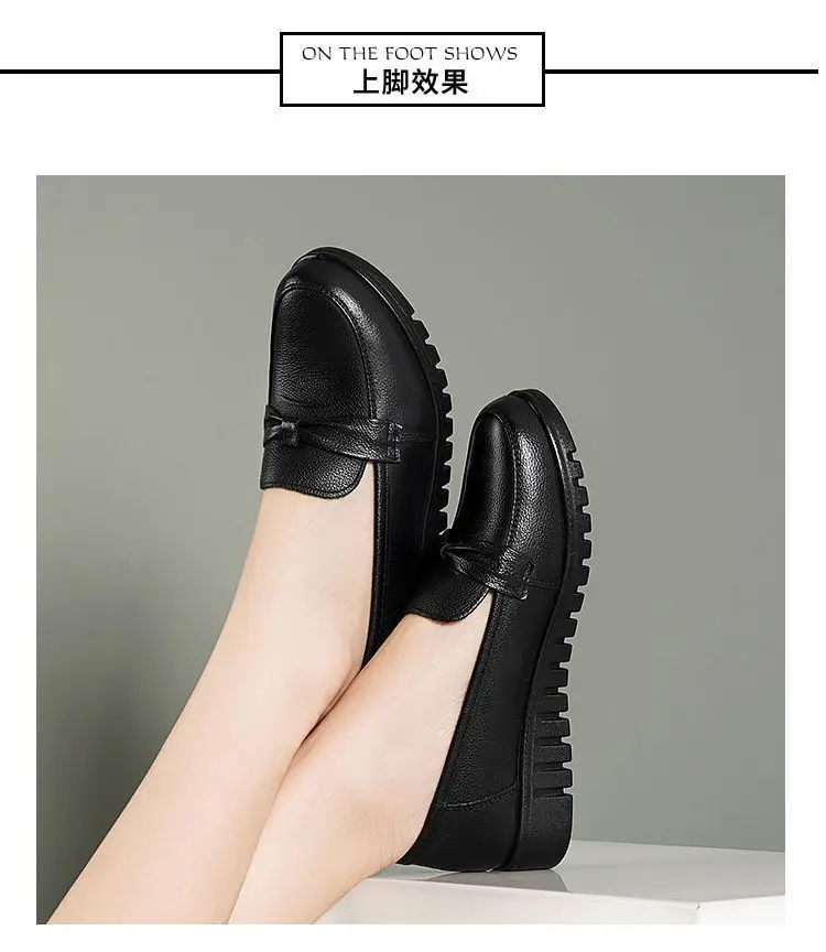 Loafers Women's Slip-on 2024 Spring and Summer Round-toe Flat Leather Shoes Soft Leather Non-slip Soft Bottom Large Size Mother's Shoes — feature 7