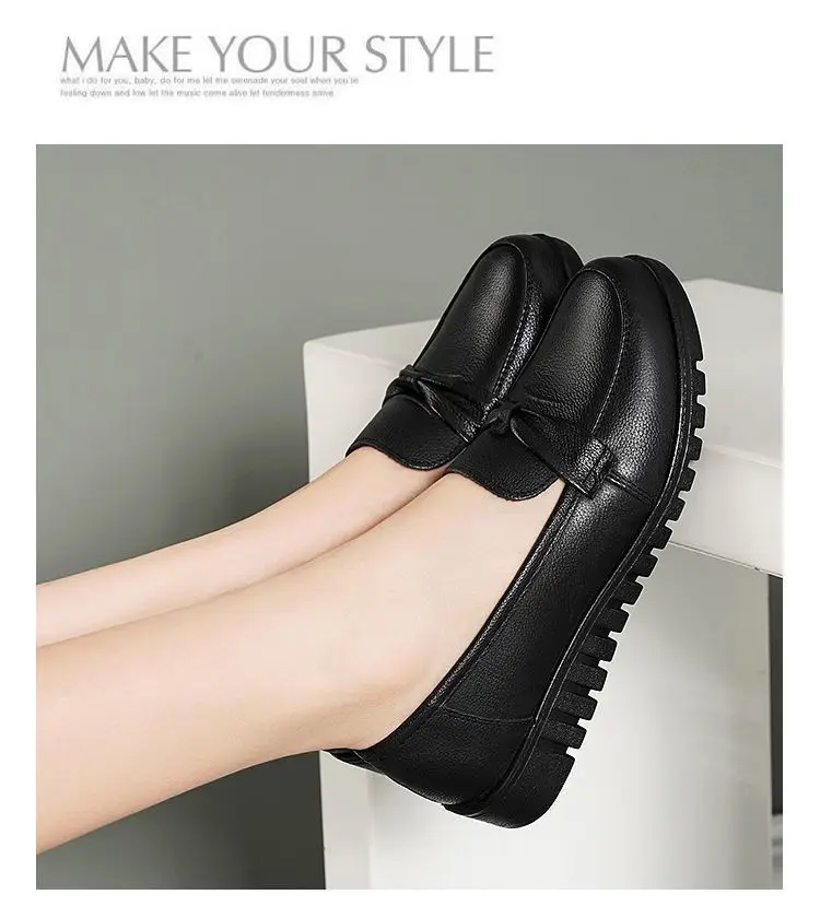 Loafers Women's Slip-on 2024 Spring and Summer Round-toe Flat Leather Shoes Soft Leather Non-slip Soft Bottom Large Size Mother's Shoes — feature 8