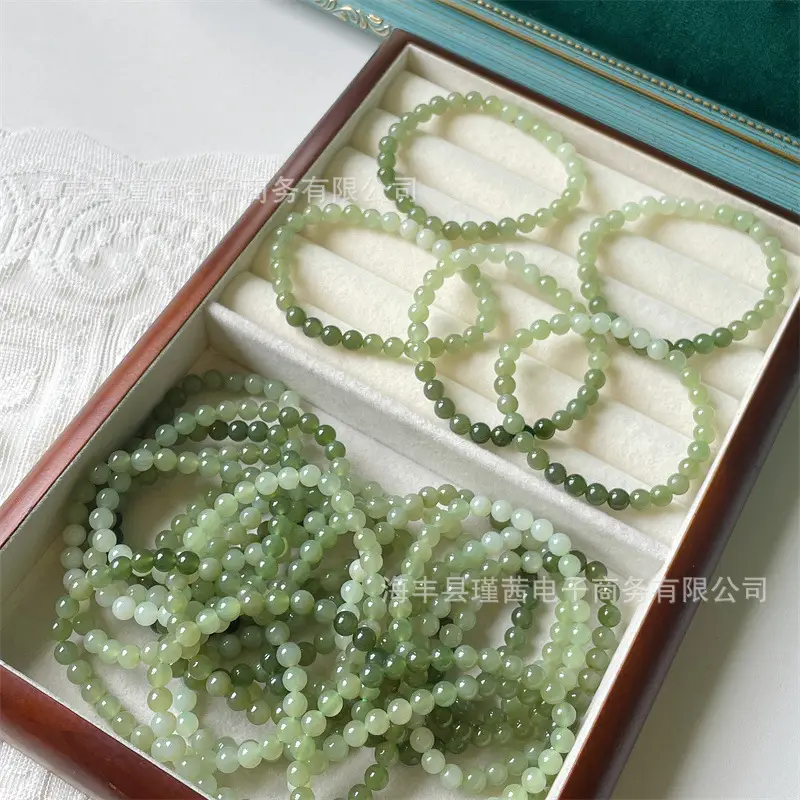 Green Jade Bracelet Set 6mm Ice Through Gift - Image 2