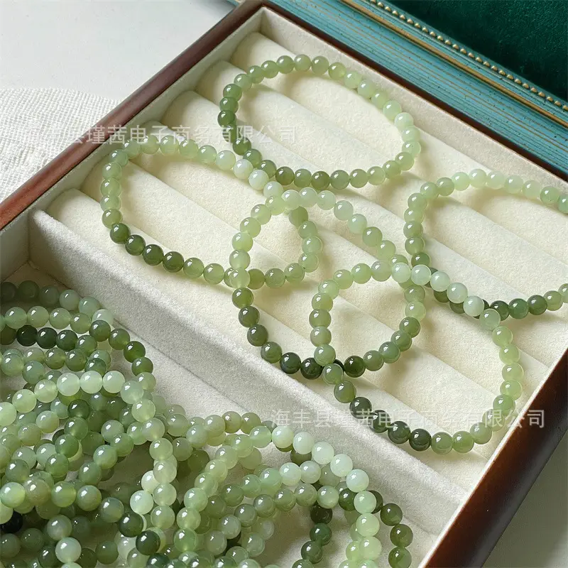 Green Jade Bracelet Set 6mm Ice Through Gift - Image 4