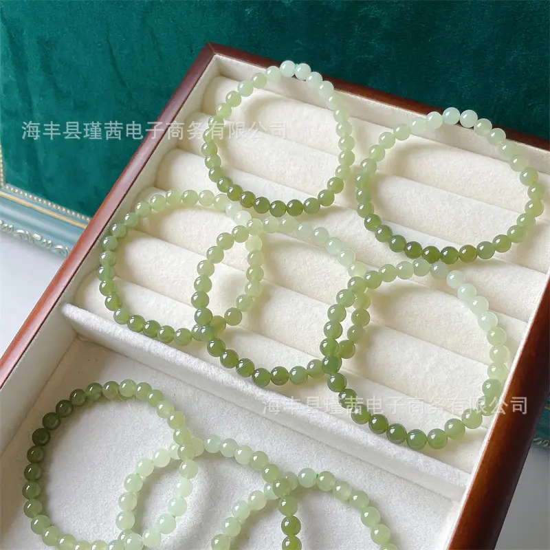 Green Jade Bracelet Set 6mm Ice Through Gift — feature 2