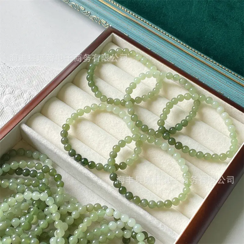 Green Jade Bracelet Set 6mm Ice Through Gift — feature 3