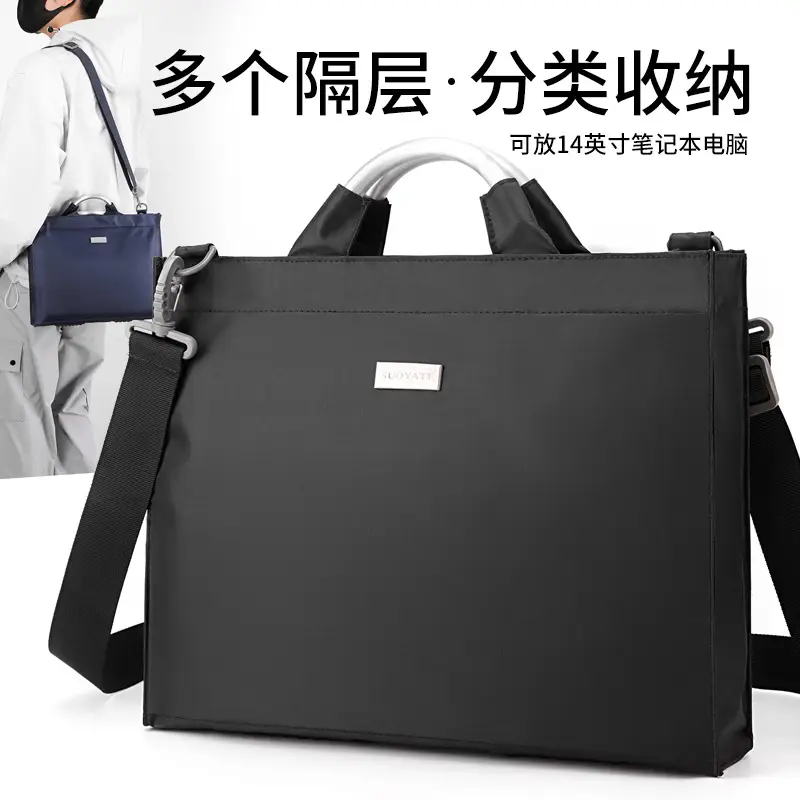Men's Black Aluminum Nylon Laptop Bag Shoulder Crossbody - Image 4