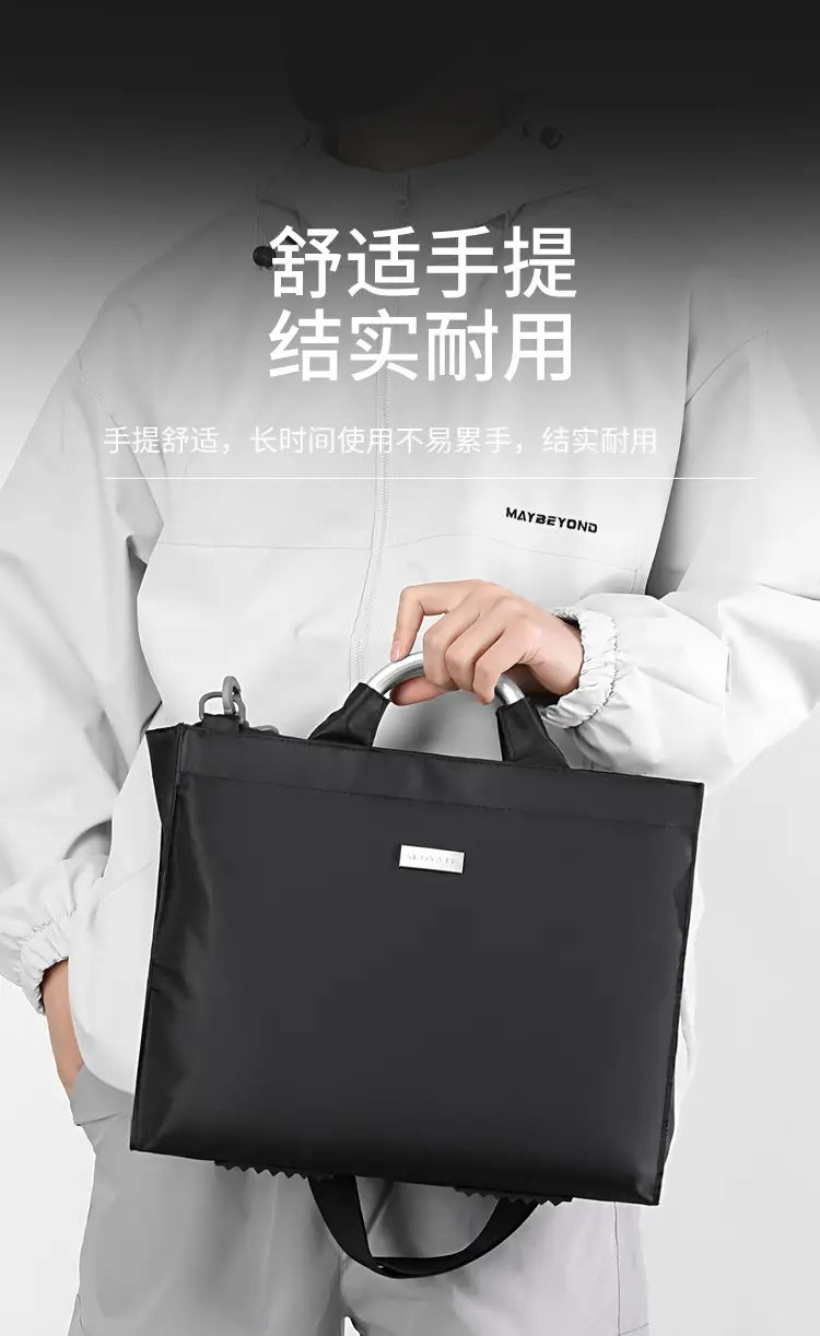 Men's Black Aluminum Nylon Laptop Bag Shoulder Crossbody — feature 12