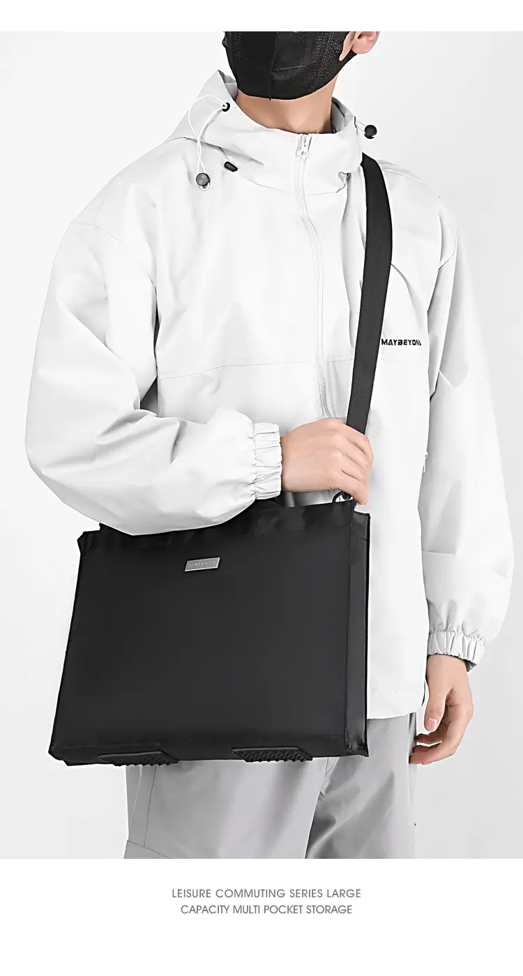 Men's Black Aluminum Nylon Laptop Bag Shoulder Crossbody — feature 18