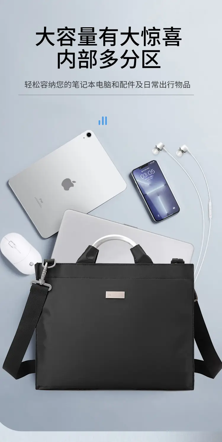 Men's Black Aluminum Nylon Laptop Bag Shoulder Crossbody — feature 2