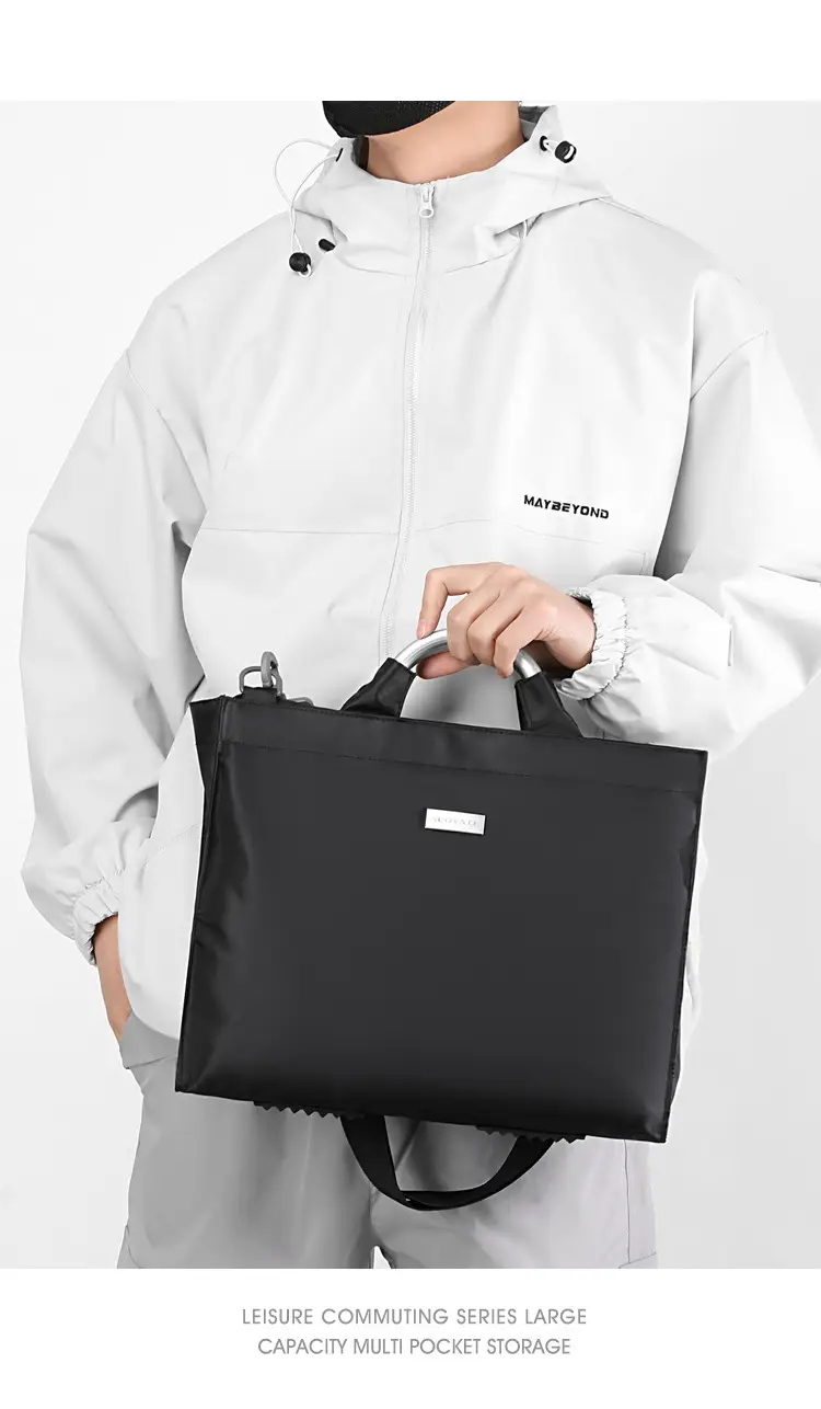 Men's Black Aluminum Nylon Laptop Bag Shoulder Crossbody — feature 22